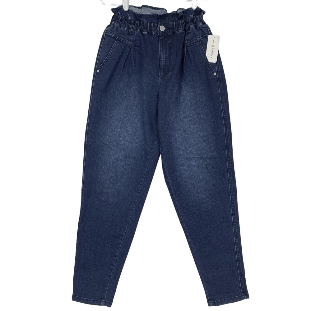 Vintage America Women's Blue Denim Jeans Size 4R Paperbag Waist Stretch NWT
